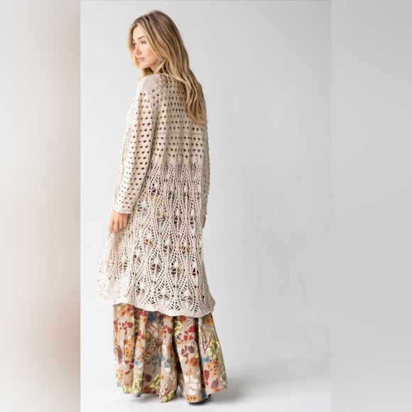 Natural Life Abigail Crochet Cream Duster Cardigan L/XL  Beige Bohemian Layered - Picture 12 of 13